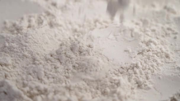 Partikel Tepung Beras Putih Jatuh Dalam Gerakan Lambat Bahan Makanan — Stok Video