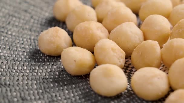 Listo Para Comer Nueces Macadamia Descascaradas Cerca Rotación — Vídeo de stock