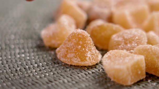 Dried Ginger Sugar Hand Takes Candied Crystalized Sweets Close — Stock Video