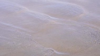 Dalgalanan yumuşak dalgaların dalgaları kumlu bir sahilde, alçak dalgaların altında