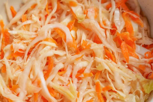 Fermented Sauerkraut Chopped White Cabbage Carrots Macro Shot — Stock Photo, Image