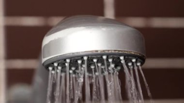 Eski püskü duş başlığı kireç pullu ve su banyoda akmaya başlıyor.