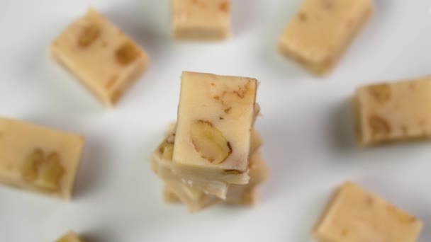 Typical Sliced Spanish Turron Nuts Traditional Christmas Treats Rotation — Stock Video