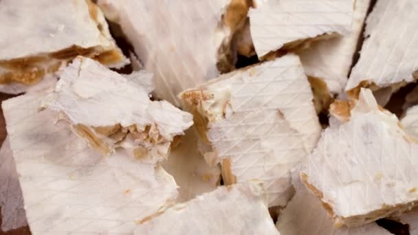 Traditional Spanish Christmas Hard Turron Broken Pieces Nutty Nougat Almonds — Stock Video