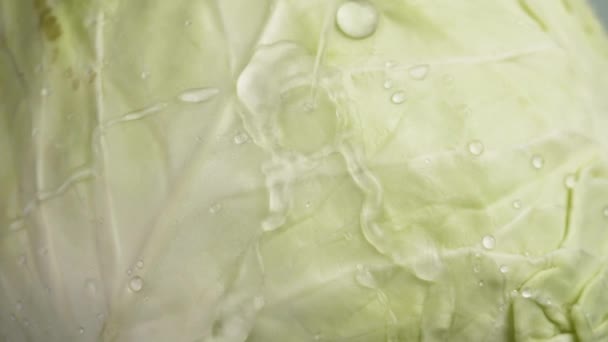Kop Van Verse Kool Met Druppels Water Een Groen Blad — Stockvideo