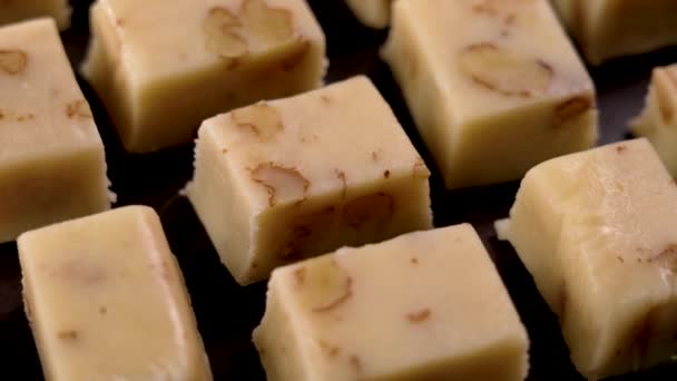 Classic Spanish Sliced Turron Almond Nuts Stacked Rows Close Rotation — Stock Video