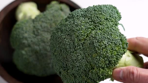 Syrová Brokolice Ruce Farmáře Green Raw Cruciferous Vegetables Farming Concept — Stock video
