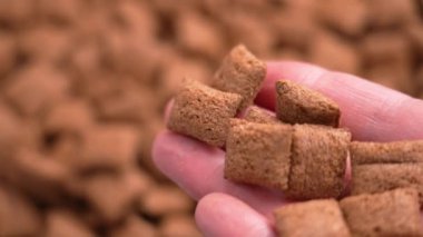 Çikolatalı gevrek gevrek gevrekleri kapayın. Hızlı ve sağlıklı atıştırmalıklar için elinizden yumuşak altın rengi dökülsün. Yavaş çekim