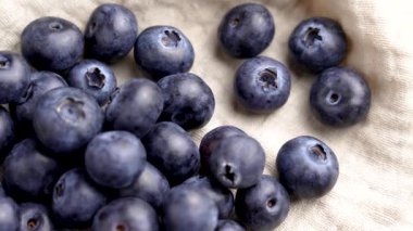 Buruşmuş kumaş üzerinde organik yaban mersini. Üst Manzara. Döndürme