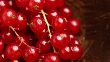 Kahverengi bir mutfak kasesinde taze frenk üzümü. Organik doğal pişirme malzemesi. Üst görünüm