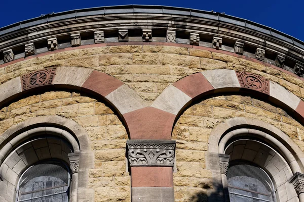 Details Ornate Facade Neo Romanesque Parish Church Michael Cologne Belgian — Stock Photo, Image