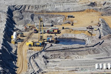 Elsdorf, Germany, May 11, 2022: pumping out groundwater at the bottom of the hambach open pit lignite mine clipart