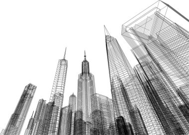 soyut mimari duvar kağıdı gökdelen tasarımı, dijital konsept arkaplan