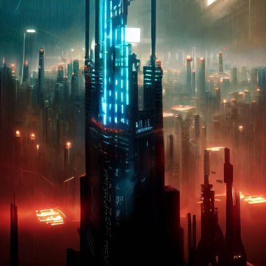 Fütürist gece şehri silüeti 3D illüstrasyon