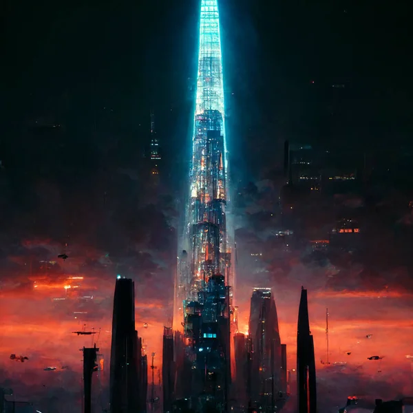 Futuristica Notte Città Skyline Illustrazione — Foto Stock