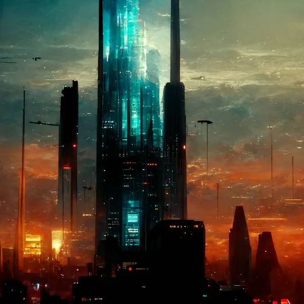 Futuristiska Natt Stad Skyline Illustration — Stockfoto