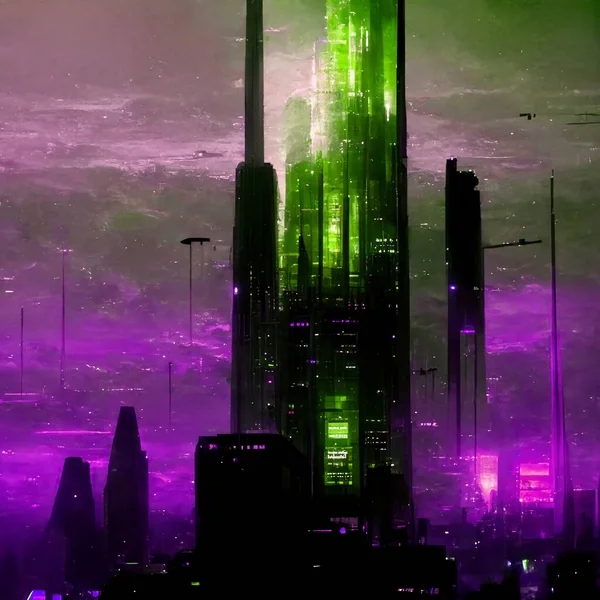 Futuristische Nacht Stadt Skyline Illustration — Stockfoto