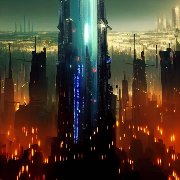 Futuristische Nacht Stad Skyline Illustratie — Stockfoto
