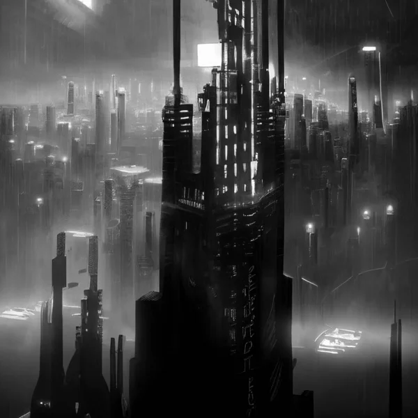 Futurisztikus Éjszakai Város Égbolt Illusztráció — Stock Fotó