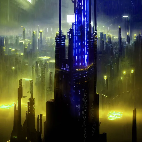 Futurystyczne Miasto Nocne Panorama Ilustracja — Zdjęcie stockowe