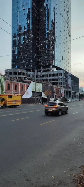 Guerra Ucrânia Consequências Ataque Mísseis Russo Destruição Danos Centro Cidade — Fotografia de Stock