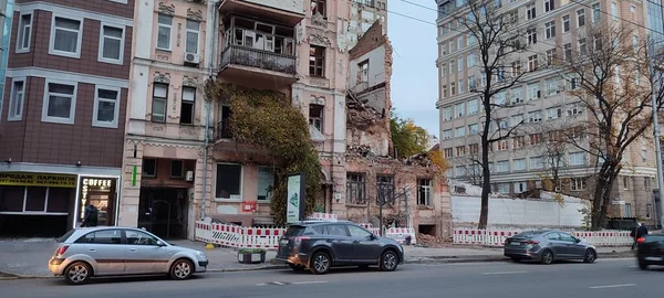 Oorlog Oekraïne Gevolgen Van Een Russische Raketaanval Vernietiging Schade Het — Stockfoto