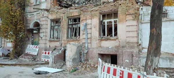 War Ukraine Consequences Russian Missile Attack Destruction Damage City Center — Stock Photo, Image