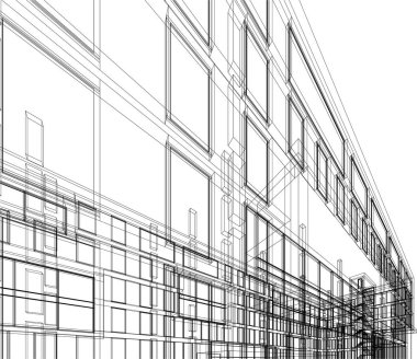 Şehir mimarisinin 3D çizimi, mimari duvar kağıdı tasarımı