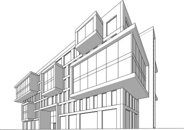 Şehir mimarisinin 3D çizimi, mimari duvar kağıdı tasarımı