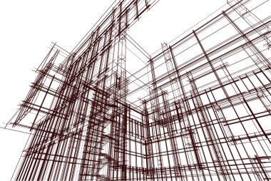 Şehir mimarisinin 3D çizimi, mimari duvar kağıdı tasarımı