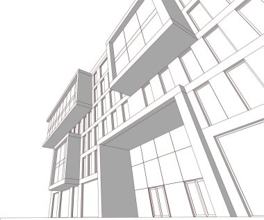 Şehir mimarisinin 3D çizimi, mimari duvar kağıdı tasarımı