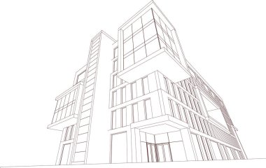 Şehir mimarisinin 3D çizimi, mimari duvar kağıdı tasarımı