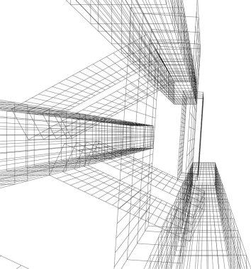 Şehir mimarisinin 3D çizimi, mimari duvar kağıdı tasarımı