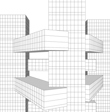 Şehir mimarisinin 3D çizimi, mimari duvar kağıdı tasarımı
