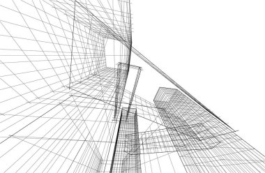 Şehir mimarisinin 3D çizimi, mimari duvar kağıdı tasarımı