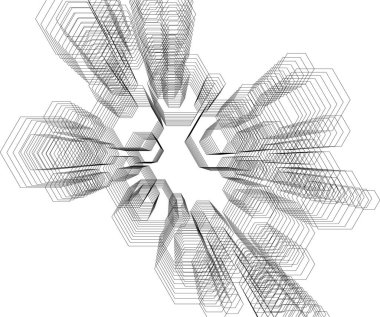 Şehir mimarisinin 3D çizimi, mimari duvar kağıdı tasarımı