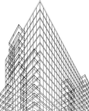 Şehir mimarisinin 3D çizimi, mimari duvar kağıdı tasarımı