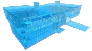 Modern mimari binası 3d illüstrasyon tasarımı