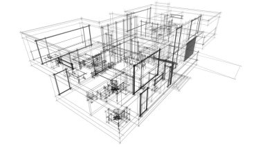 Modern mimari binası 3d illüstrasyon tasarımı