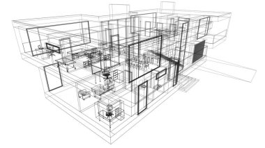 Modern mimari binası 3d illüstrasyon tasarımı