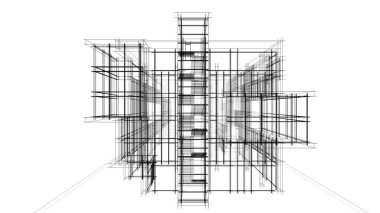 Modern mimari binası 3d illüstrasyon tasarımı
