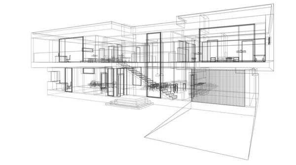 現代建築の建物3Dイラストデザイン — ストック写真