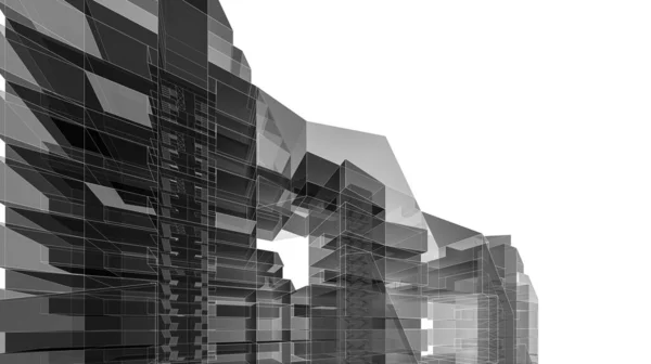 現代建築の建物3Dイラストデザイン — ストック写真