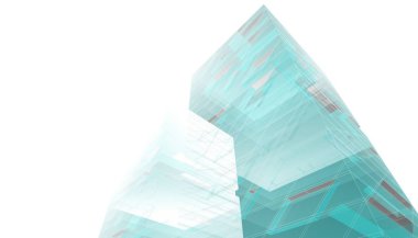 Modern geometrik mimari tasarım, 3D tasarım, gayrimenkul planı, mimari sanat, taslak çizimi.