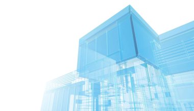 Modern geometrik mimari tasarım, 3D tasarım, gayrimenkul planı, mimari sanat, taslak çizimi.