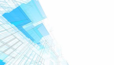 Modern geometrik mimari tasarım, 3D tasarım, gayrimenkul planı, mimari sanat, taslak çizimi.