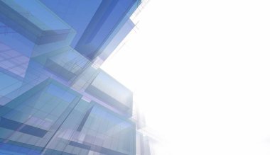 Modern geometrik mimari tasarım, 3D tasarım, gayrimenkul planı, mimari sanat, taslak çizimi.