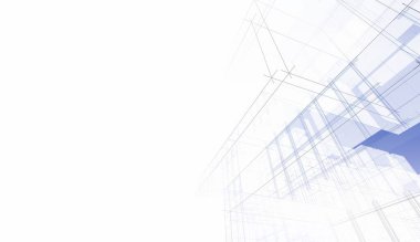 Modern geometrik mimari tasarım, 3D tasarım, gayrimenkul planı, mimari sanat, taslak çizimi.