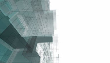 Modern geometrik mimari tasarım, 3D tasarım, gayrimenkul planı, mimari sanat, taslak çizimi.