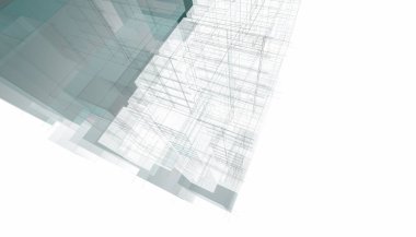 Modern geometrik mimari tasarım, 3D tasarım, gayrimenkul planı, mimari sanat, taslak çizimi.